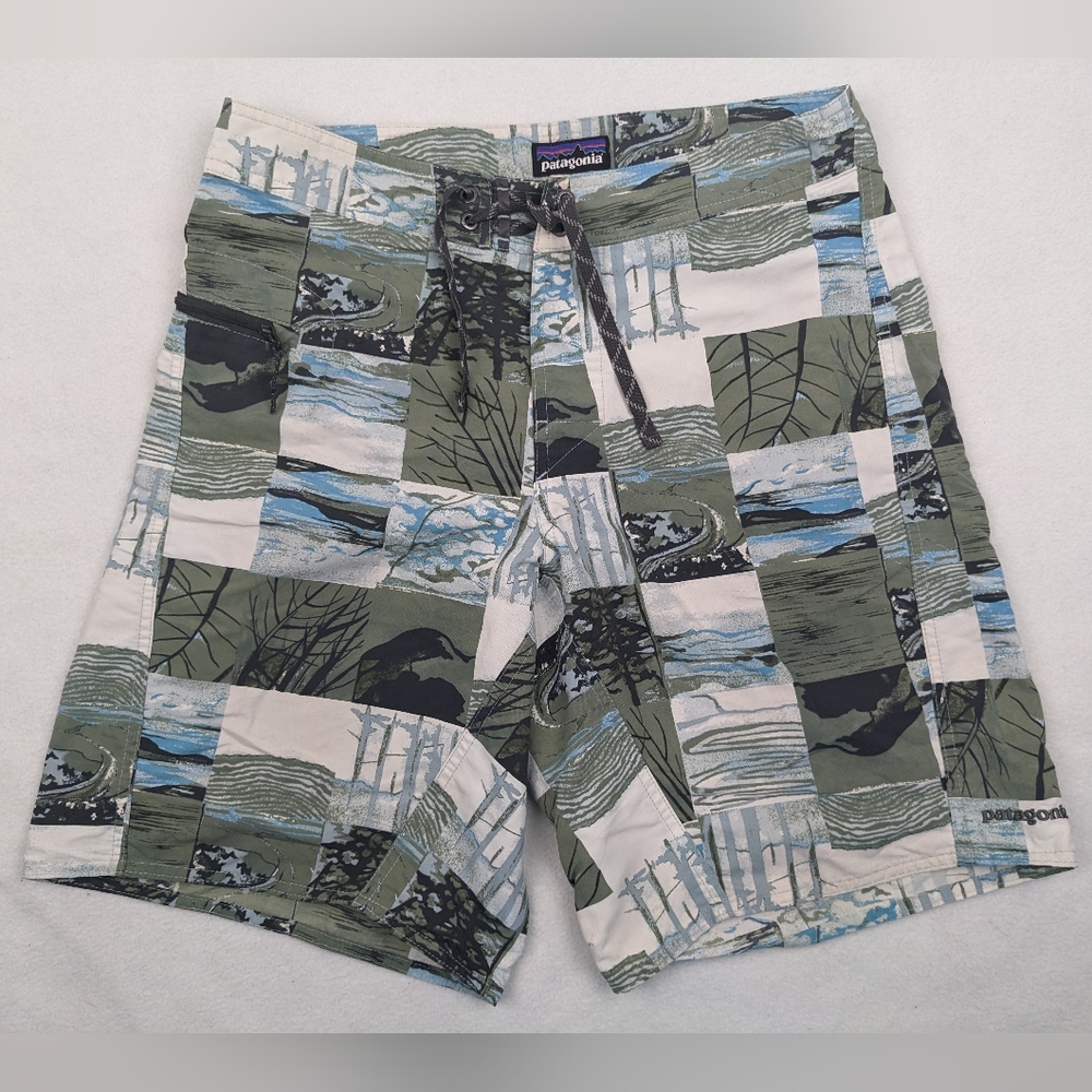 Patagonia Colorblock Floral Checked Board Swim Shorts